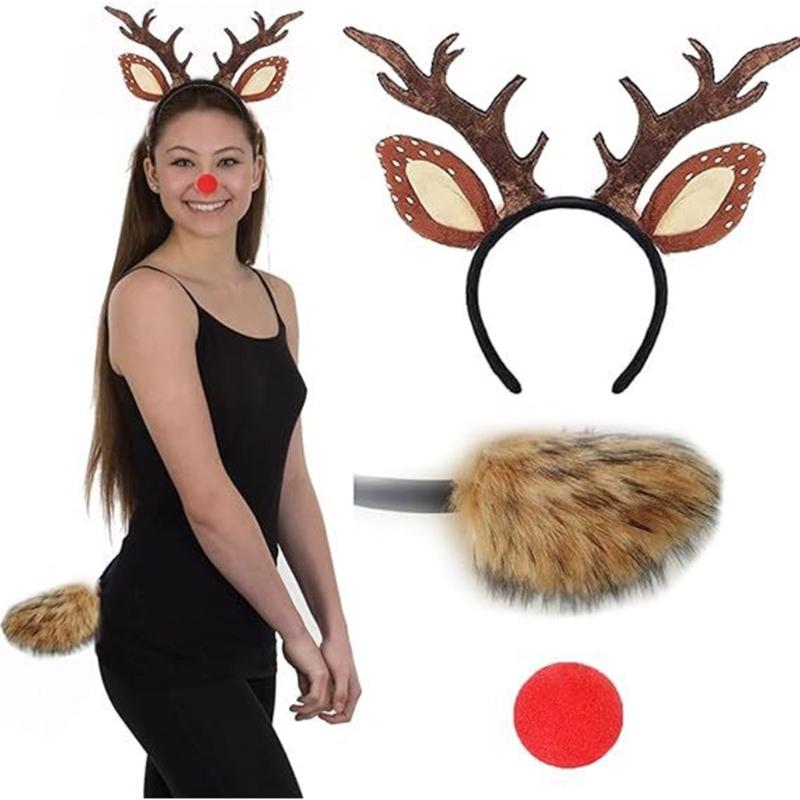 Christmas Deer Costume for Women Girl Christmas Deer Ear Headband Deer Tail Nose Skirt Halloween Amimal Outfit Accessory