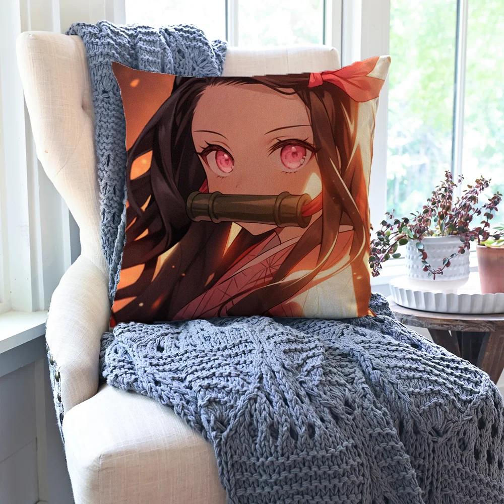 1Pc Nezuko Animation Demo Slayer Blade Pillow Case Square Pillow Bedroom Sofa Leisure Comfortcarlivingroom Home Decoration 40X40