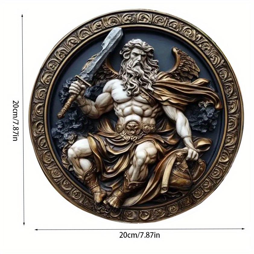 

2d Плоский 20*20см, Натхненний Зевсом Круглий Дерев яний Настінний Арт, Елегантний Ретро Декор з Детальним Міфологічним Дизайном Бога для Дому, Офісу, Бару 20x20cm