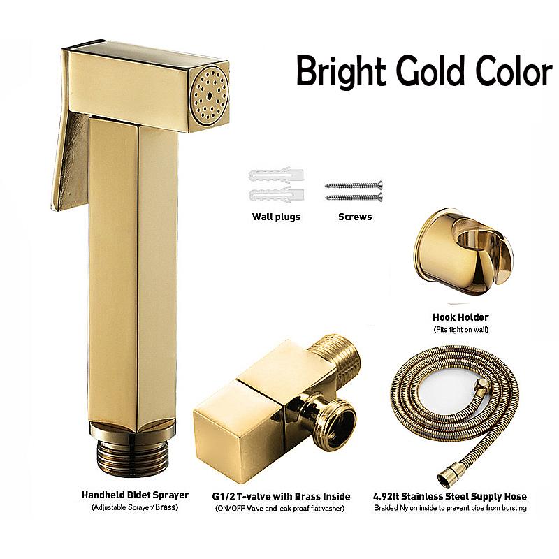 Brass Handheld Toilet Bidet Sprayer Set Accessories Black Bidet Faucet for Bathroom Sprayer Shower Head Self Cleaning Gold Color
