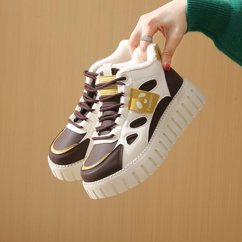 ins Korean version of the new cotton shoes women's 2025 winter velvet sports running shoes casual shoes platform height increase YB9012