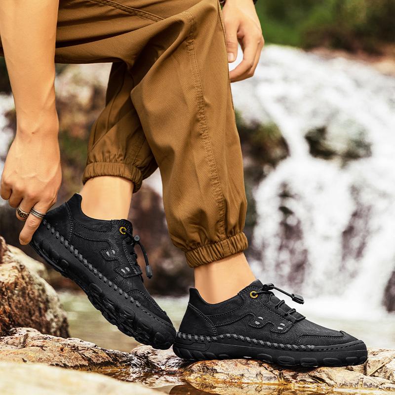 Scarpe da uomo retrò per il tempo libero, di grandi dimensioni, in pelle, con fondo in gomma, fatte a mano, stivali da uomo in pelle
