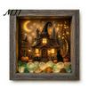 Desktop Mantel Decor Halloween Shadow Box Frame DIY Lighted Craft Kit, Wooden Night Light with Kit for Adults Sea Glass Stones, Gothic LED Memory