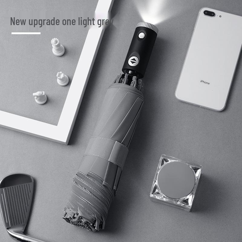 Three-Fold Automatic Reverse Umbrella with Reflective Edging & LED Light, Customizable Logo, All-Weather Protection for Business Use