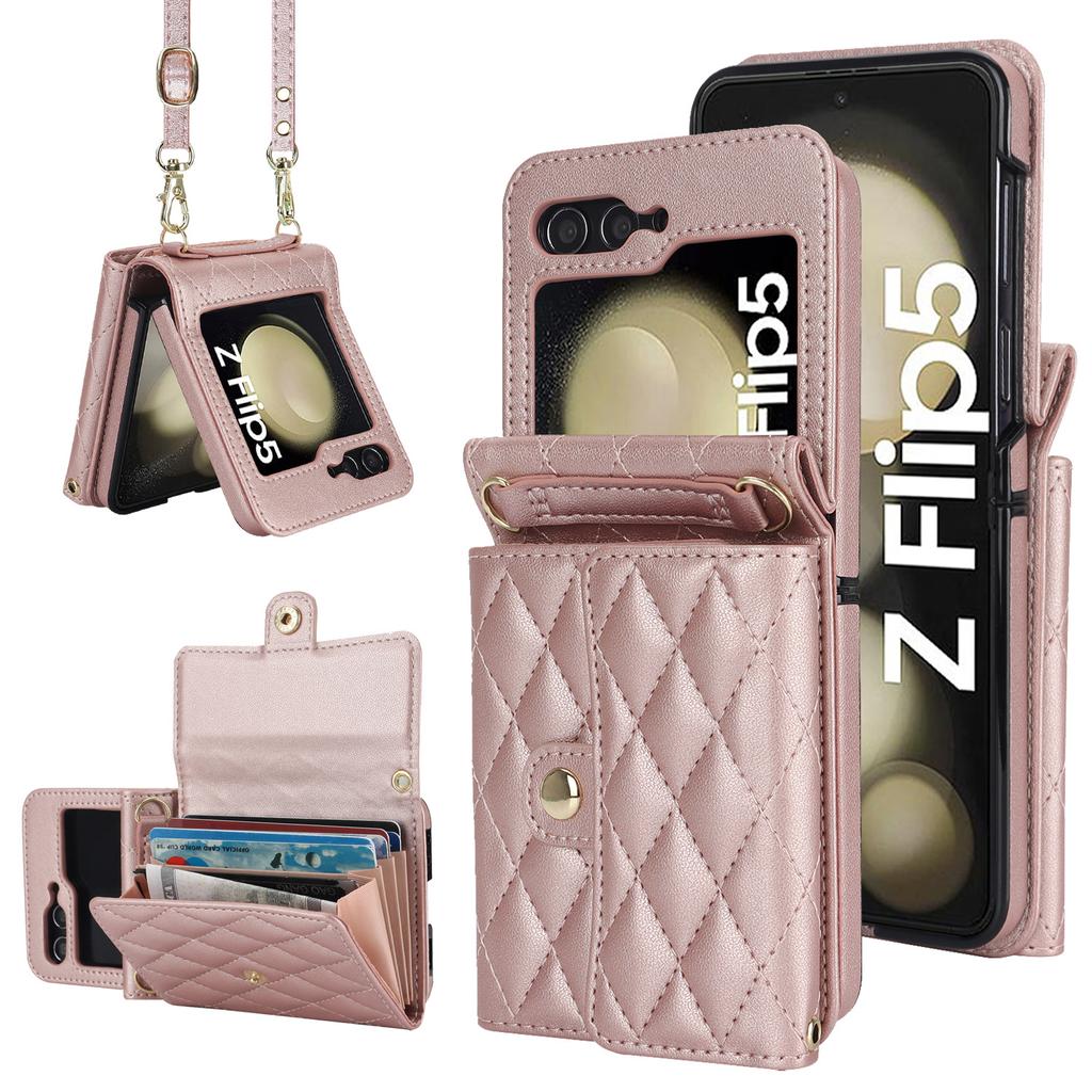 Applicable to Samsung Zflip5 Xiaoxiangfeng Rhombus messenger wallet mobile phone case zflip4 niche all-inclusive anti-drop case