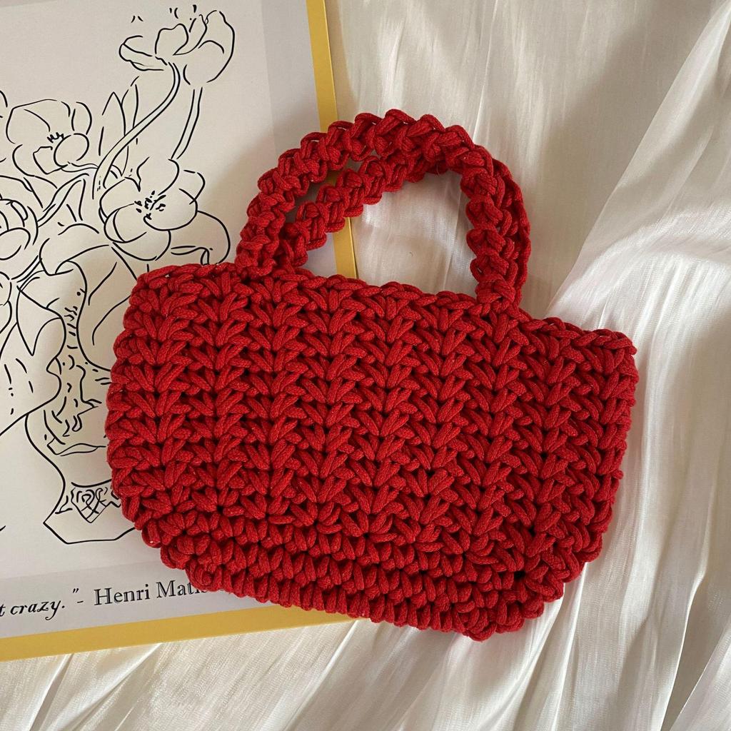 Handmade Straw Woven Women's Handbag - Trendy Ladies Net Red Bag