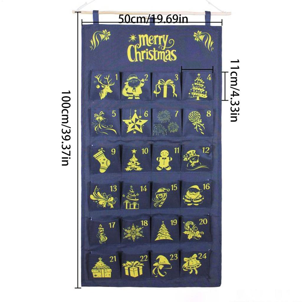 Hangable Fabric Advent Calendar with 24 Pockets - 24 Day Christmas Countdown Bag for Candy Chocolate for Classroom