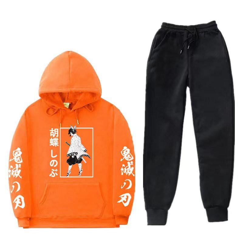 Unisex Anime-Inspired Hooded Sweatshirt Set Winter Thick Cotton Blend Tracksuit Teens Adults