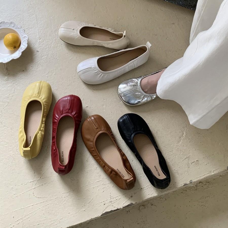 2025 spring and autumn new soft leather one-pedal flat-soled single shoes women's comfortable soft-soled small leather shoes simple square-headed gr