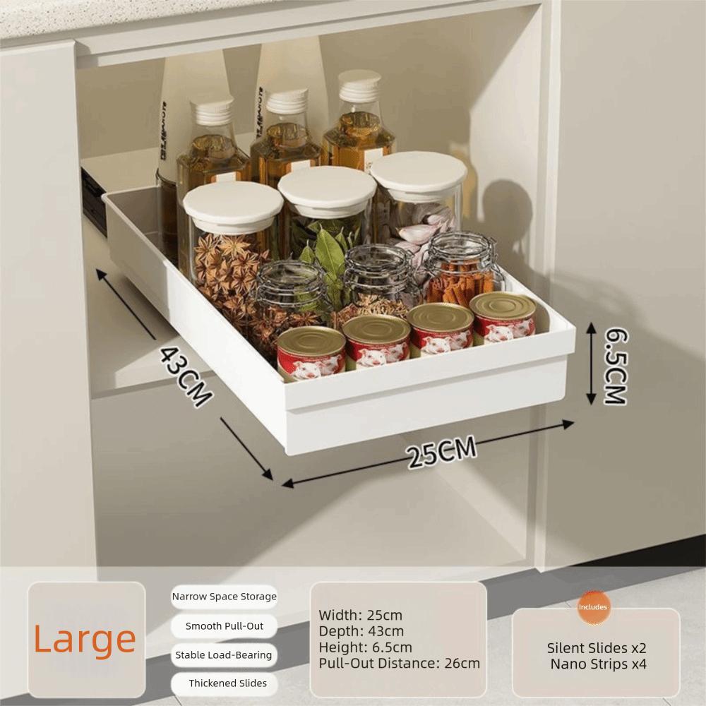 

ABS Slide-out Organizer Large Capacity Anti-slip Pull-out Dishes Holder Drawer Type Easy Install Bowls Storage Box