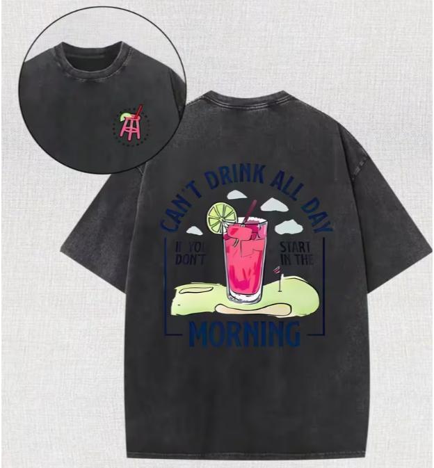 

Golf Cocktail Graphic T Shirt Vintage Washed Short Sleeve Casual ONeck Unisex Loose Tee Streetwear S
