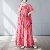 Summer New Simple Bohemian Long Dress Fattened and Enlarged Short-sleeved Crew Neck Printed Dress Women's Clothing