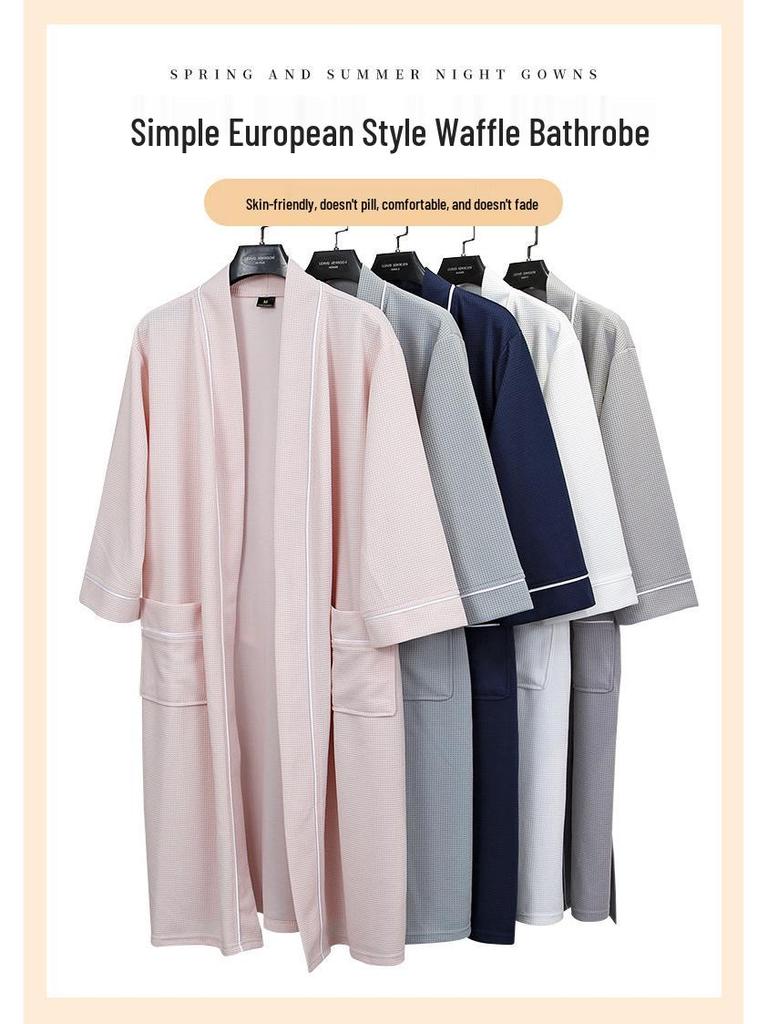 Accappatoi Waffle per Coppia Primavera/Estate: Pigiama Yukata Taglie Forti da Uomo e da Donna, Ampio, Assorbente, Traspirante per Tutte le Stagioni.