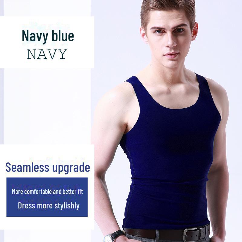 Men's White Ice Silk Seamless V-Neck Sleeveless Sports Vest - Summer Slim Fit