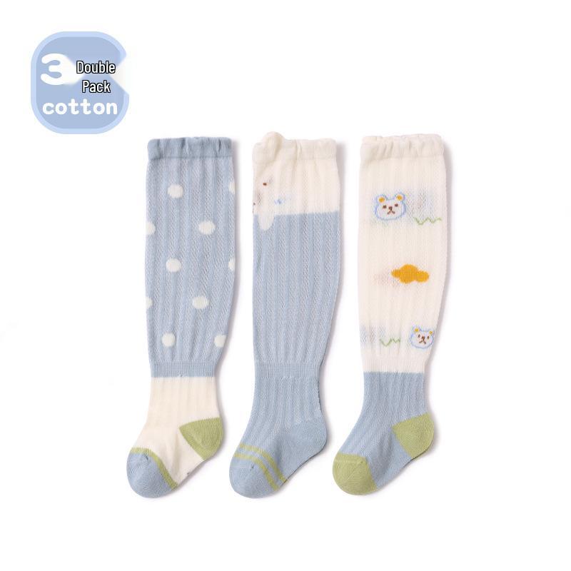 Liu Cheng Hang Cartoon Mesh Long Socks - Breathable Cotton for Babies and Toddlers