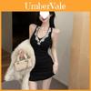 Street Style Diamond Embellished Sleeveless Dress With Turtleneck For Elegant Women