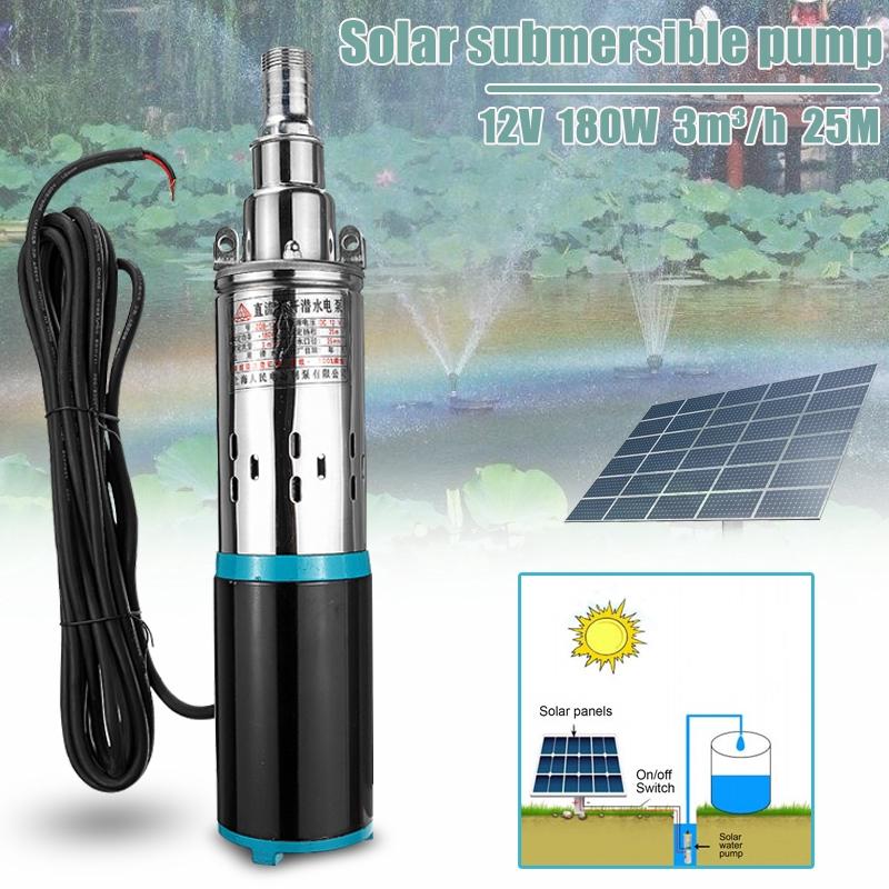 Pompa Sommergibile in Acciaio Inossidabile 3m³/h 12V/24V CC 180W Pompa Solare per Pozzi Profondi