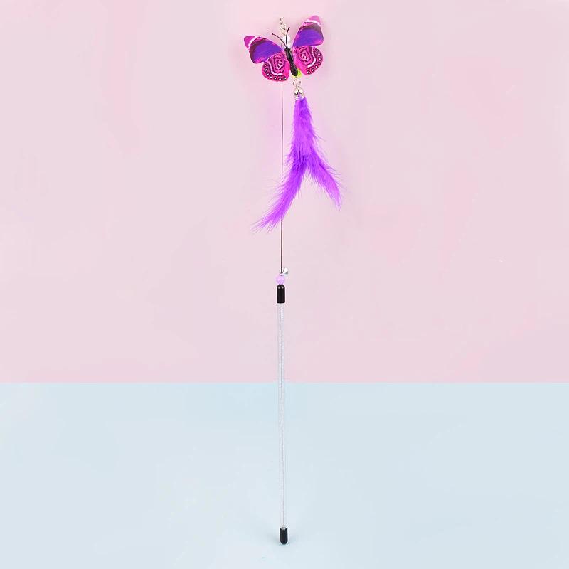 

Interactive Cat Toys Butterfly Feather Cats Sticks Springs Steel Wire Handle Peacock Feather Cat Toy Bite Resistant Toys