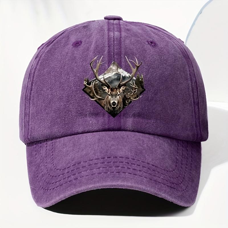 Men Women Vintage Elk Print Trucker Hat Adjustable Soft Top Baseball Cap with Elk Antler Washed Suitable for Outdoor Fis