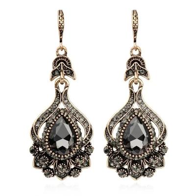 Boucles d'oreilles rétro en pierre précieuse en forme de larme, luxe léger, haut de gamme, à pampilles, crochet d'oreille, longues boucles d'oreilles de luxe