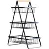 Three-tier basket for fruits and vegetables, black metal platter