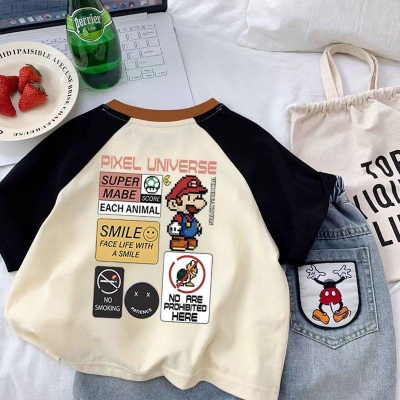 Kids 100 Percent Cotton Short Sleeve T Shirt Summer Cartoon Print Top For Boys And Girls Baby Comfortable Undershirt 80