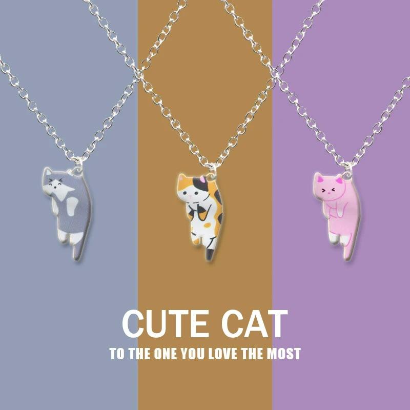 Lovely Creative Cute Cartoon Cat Pendant Necklace for Women Girl Multi Color Kitten Metal Chain Choker Couple Party Gfit Zircon