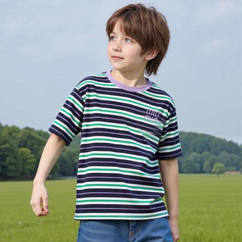 

2026 Summer New Boys Striped T-Shirts Value Children Girls Tops Short Sleeve O-Neck Cotton Kids Clothes 110