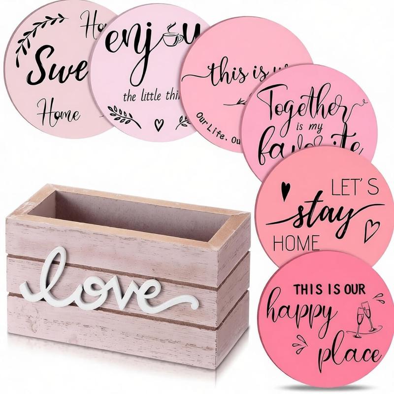 Natural Wooden Coasters For Drinks Set Of 6 Thick Absorbent Cup Pads With Storage Box For Coffee Wooden Table Protection