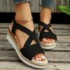 Zomer Hennep Touw Stro Geweven Hoge Hak Open Teen Sandalen