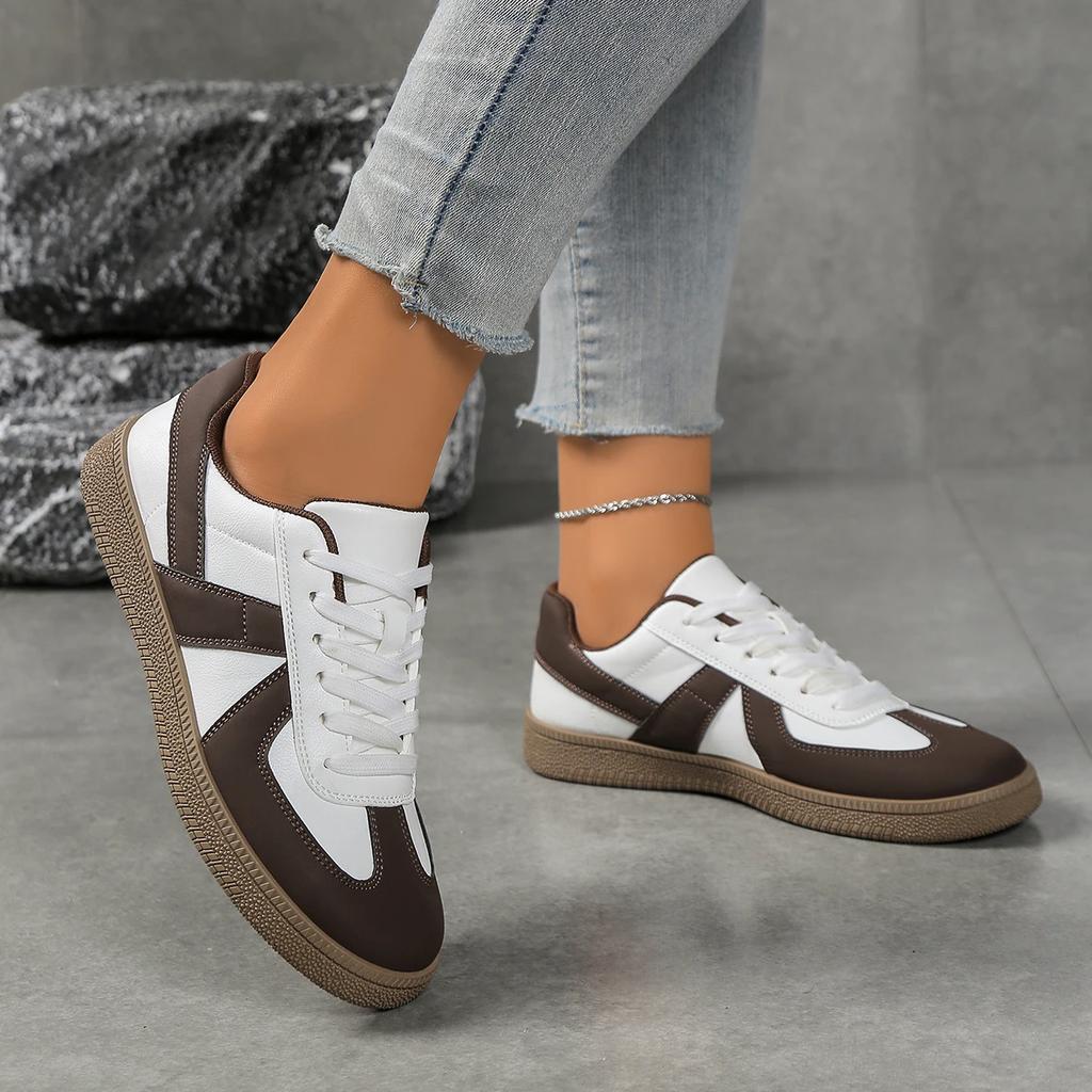 Women's lightweight synthetic fiber sports shoes - lace up, anti slip and wear-resistant sole, comfortable casual shoes