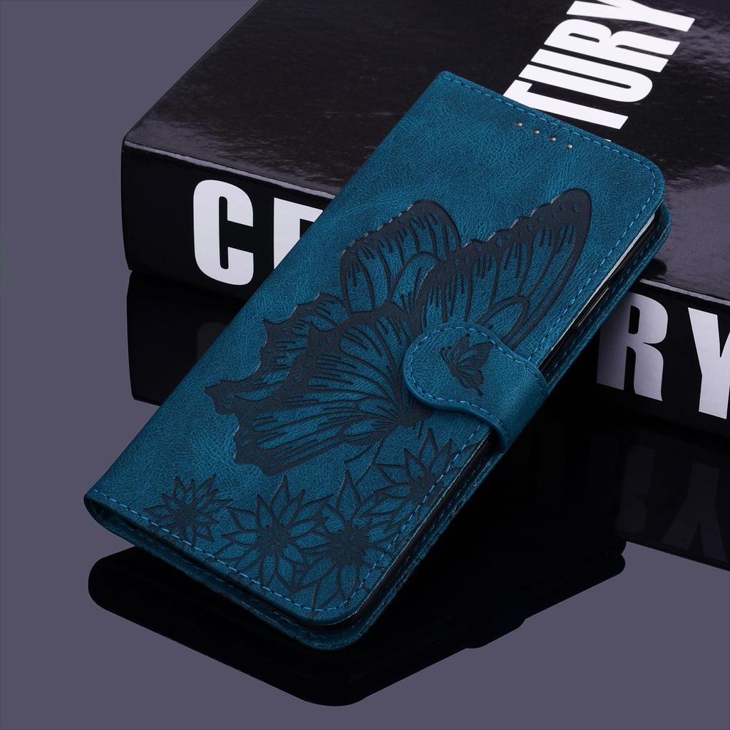 Emboss Butterfly Leather Case Wallet Card Stand For iPhone 13 Pro,Xiaomi 11,Redmi Note 9,Samsung Huawei Oppo Nokia Flip Book Bags Magnetic Phone Cover