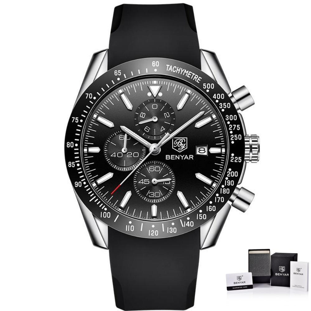 BENYAR BY-5140 Men's Quartz Watch Alloy Case Silicone Strap Fashion Casual 3Bar Waterproof Sports Watch Clock Relogio Masculino