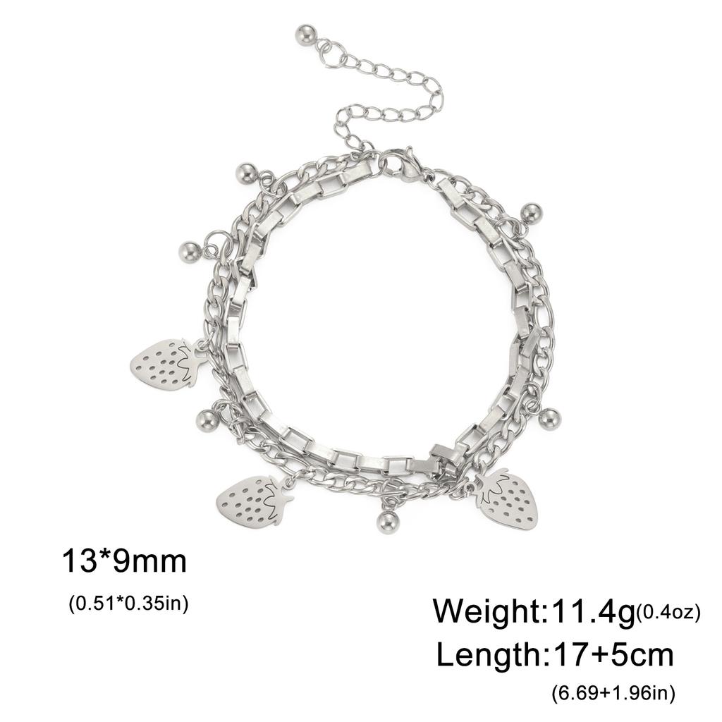 Teamer Cute Strawberry Charm Bracelet Stainless Steel Jewelry for Women Girls Snake Chain Multiple Chains 2026 Trend Couple Gift