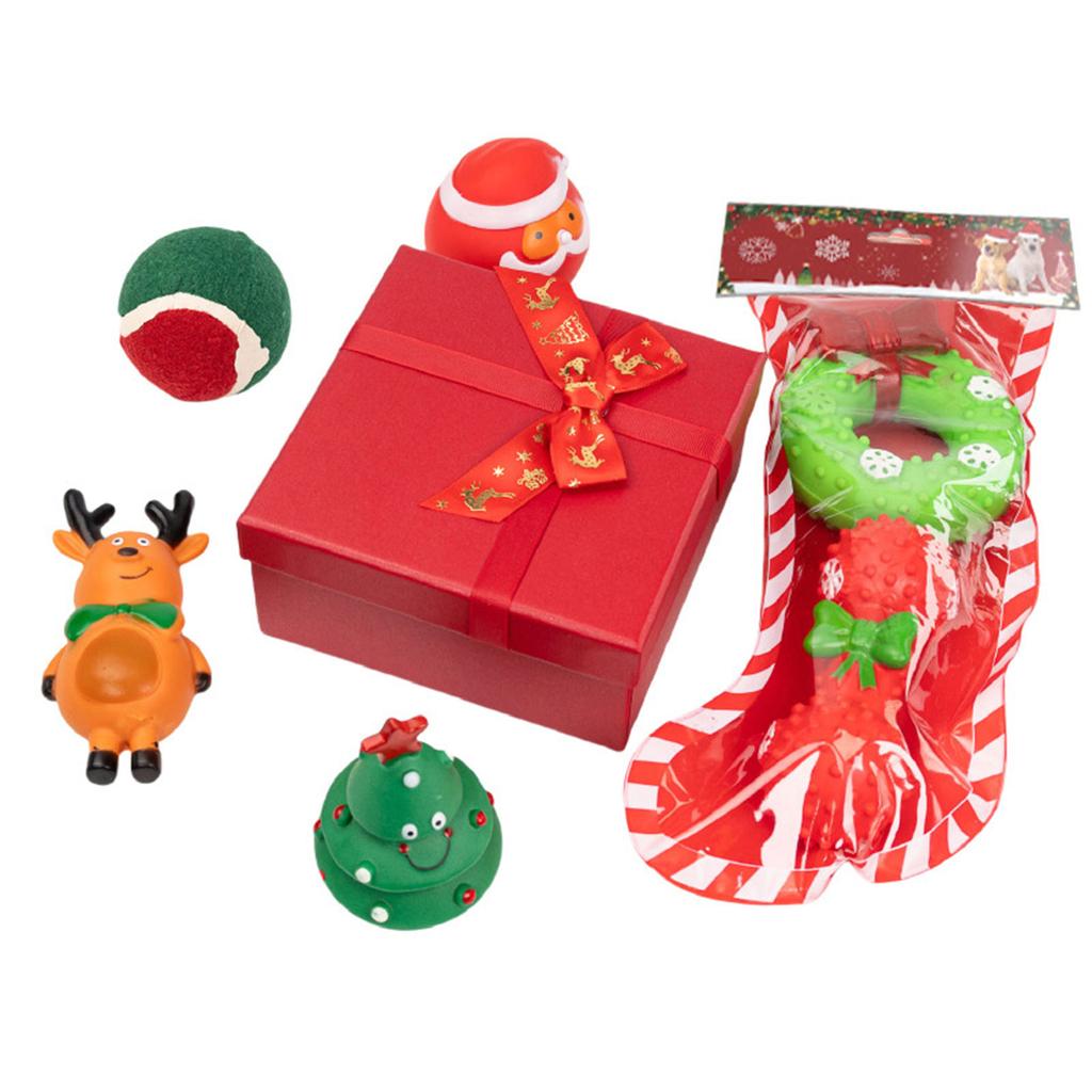 Świąteczny Zestaw Prezentowy z Zabawkami dla Psa do Gryzienia i Zabawy Miękkie Plastikowe Piłki i Sznur Odporność na Gryzienie Zabawka Festiwalowa dla Zwierzaka