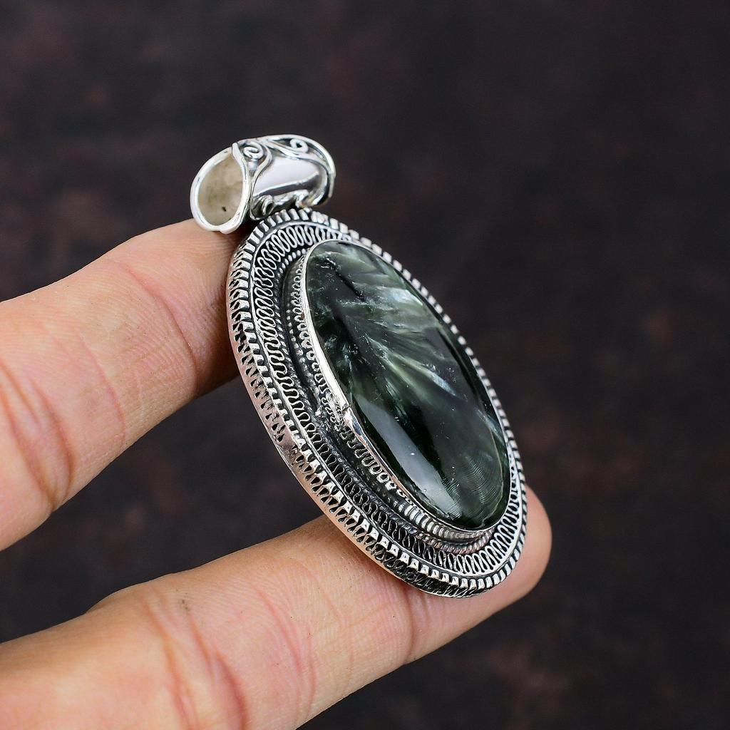 Seraphinite Pendant Top Quality Gemstone Pendant 925 Sterling Silver Pendant Wonderful Vintage Pendant Handmade Dainty Jewelry Gift For Wife