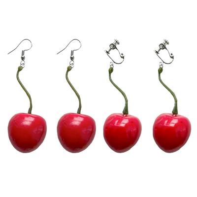 3D Red Cherry Fruit Drop Dangle Earrings Plastic Fruit Sweet Funny Ear Clips for Women Girls Tassels Aesthetic Jewelry