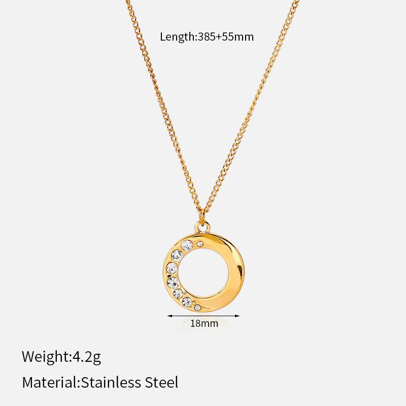 European and American Ins Stainless Steel 18K Gold Necklace Fashion Colored Diamond Round Pendant Light Luxury Four-leaf Clover Collarbone Chain Set