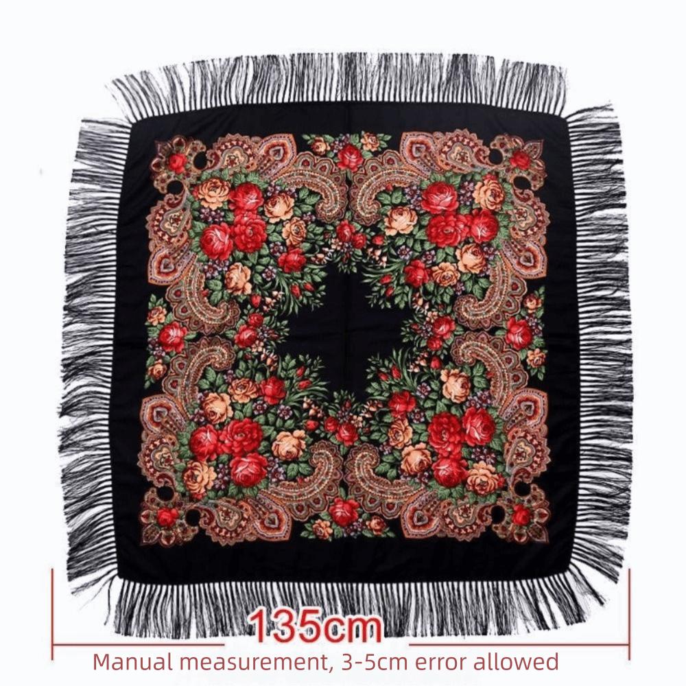 Tassel Fringe Floral Scarf Soft Tassel Scarf Fashion Square Wrap Women