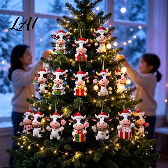 Creative Holiday Gift for Cow Lovers Christmas Ornament Advent Calendar 2026 24 Days 2D Acrylic Hanging Pendant Durable Decor Countdown Calendar Pcs