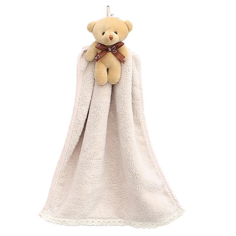 Cute Bear Quick-Dry Hand Towel Coral Fleece Holdable Kitchen Toilet Towel Absorbent Wipe Plush Hand Towel Bathroom Hanging Towel