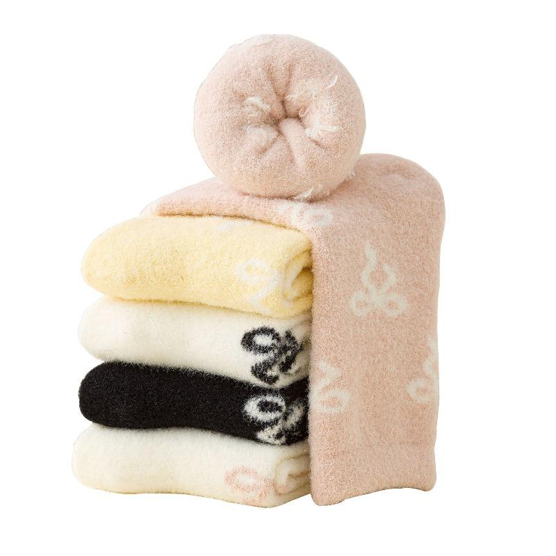 Sock Children's Mid-length Winter and Autumn Thickened Fleece-lined Warm Floor Socks with Bows, Versatile for Home Use and Sleepwear, for Women.