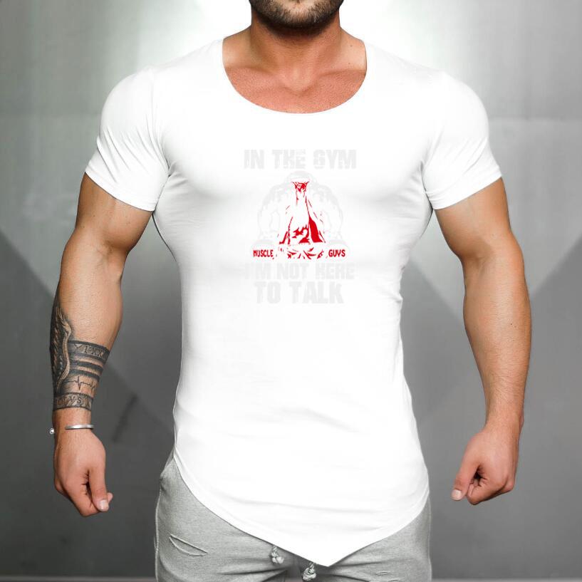 Summer Running Short Sleeve Muscle Shirts Mens Fitness Sport Slim Fit Cotton T-shirt Gym Bodybuilding Breathable Casual Clothing