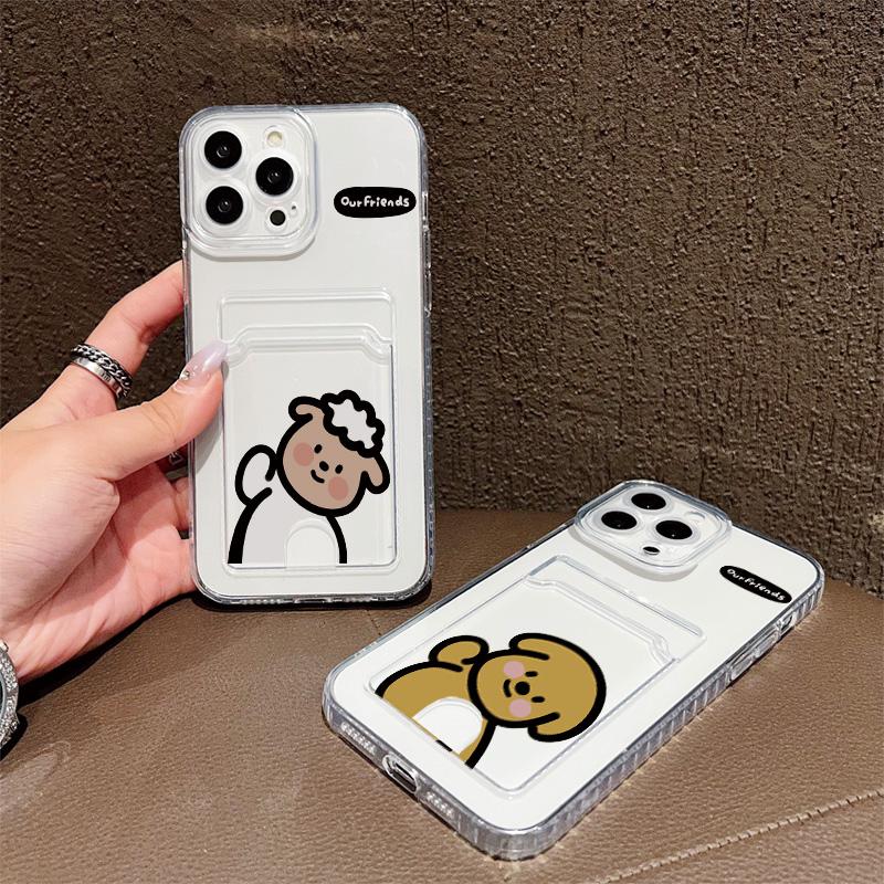 Card Slot Holder Silicone Wallet Pocket Case For Xiaomi Redmi Note 11 12 13 iPhone 17 16 15 Tecno Spark 10C Infinix Note 30 Cover Clear Phone Bumper
