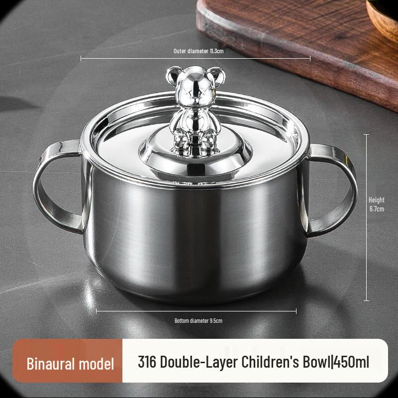 ZISIZ 316 Stainless Steel Double Handle Kids Bowl with Lid