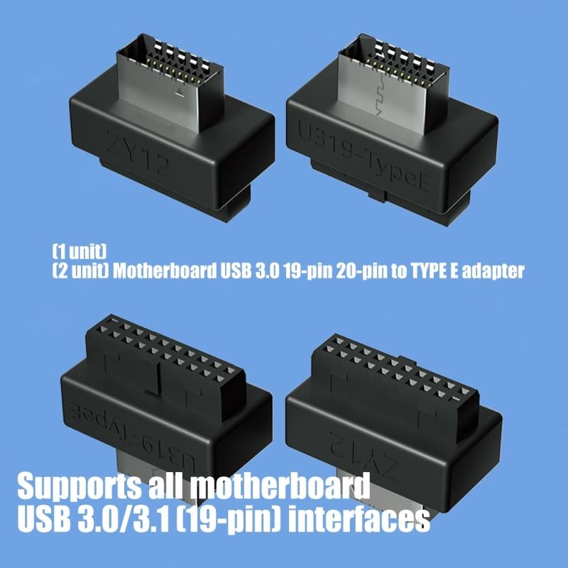 Toolless Installation USB3.0 Converters for 19Pin and 20Pin to Type E ABS Metal Build Fast 5Gbps Data Transfer for Enhances Compatibility
