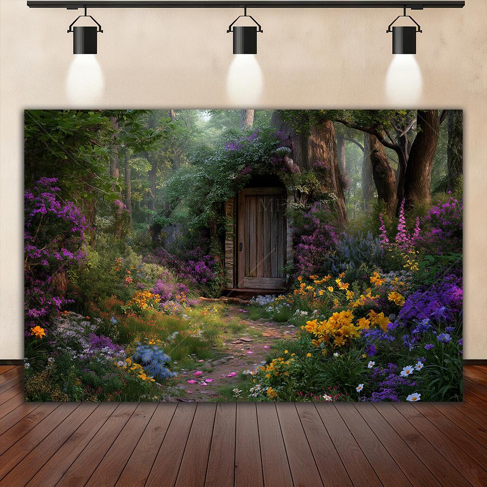 Dreamy Fairy Tale Forest Background, Natural Jungle Forest Wonderland Magic House, Children Birthday Party Photography Backdrop