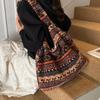 Women's Striped Plush Shopper Tote Bag Lightweight Large Capacity Ethnic Style Shoulder Bag Fluffy Casual Winter Underarm Bags