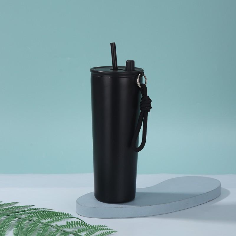 710ml Double Wall Vacuum Insulated Stainless Steel Water Bottle With Straw Carry Handle Outdoor Sports Travel
