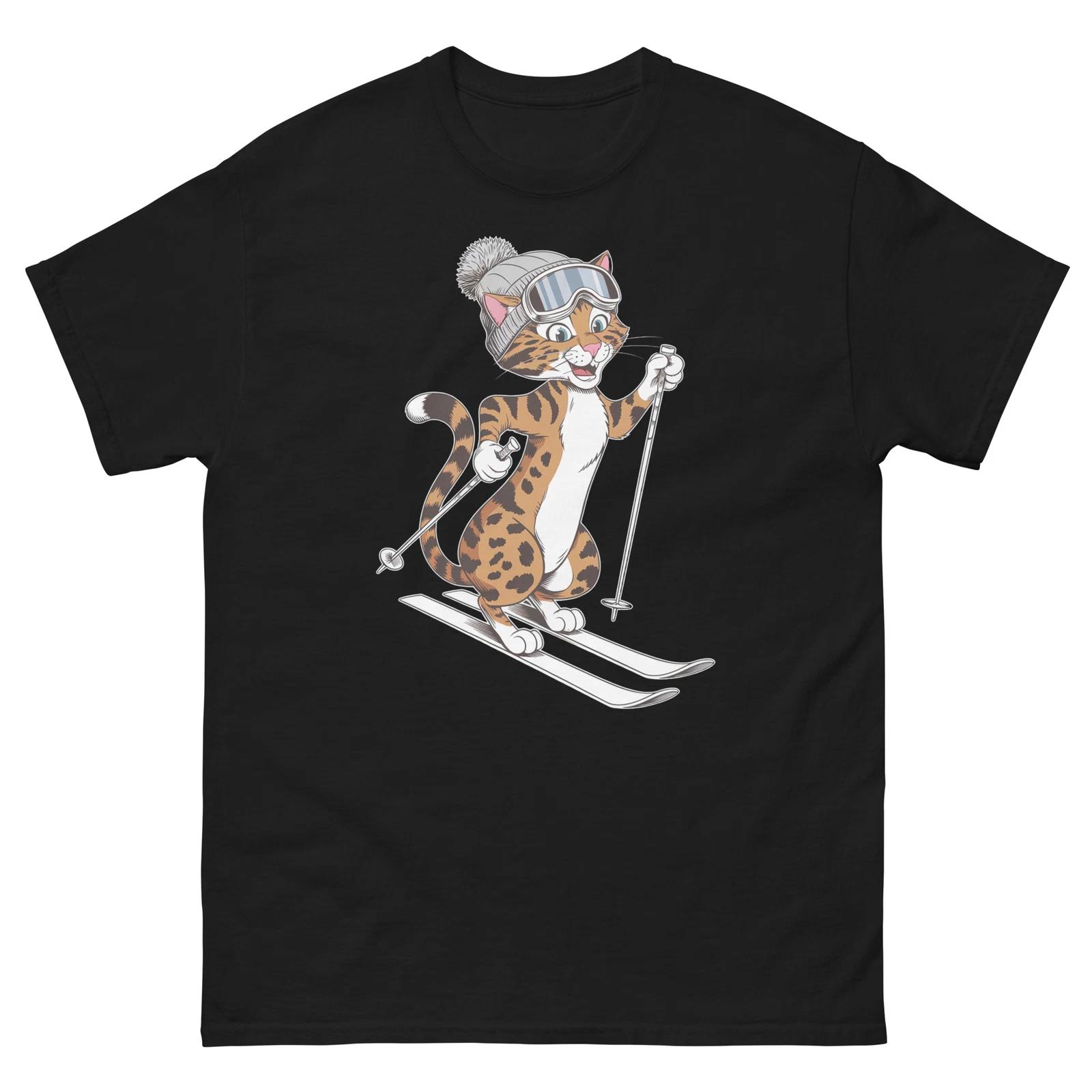 Bengal Cat Skiing Fun Ski Skier Shirt T-Shirt XL